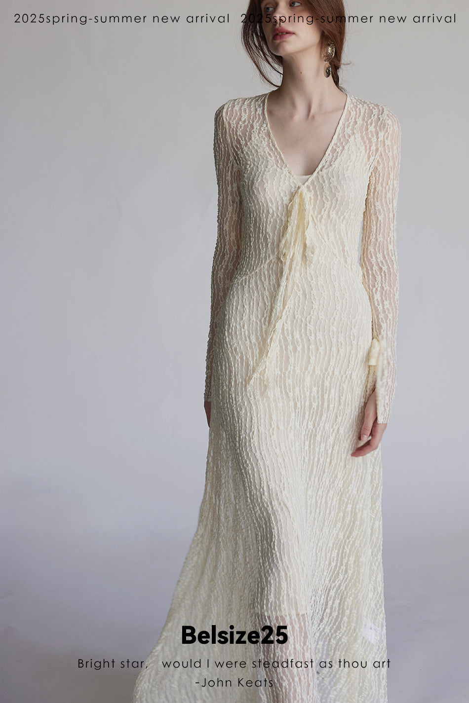 Trumpet dress Flared sleeve knit lace sheer tie dress