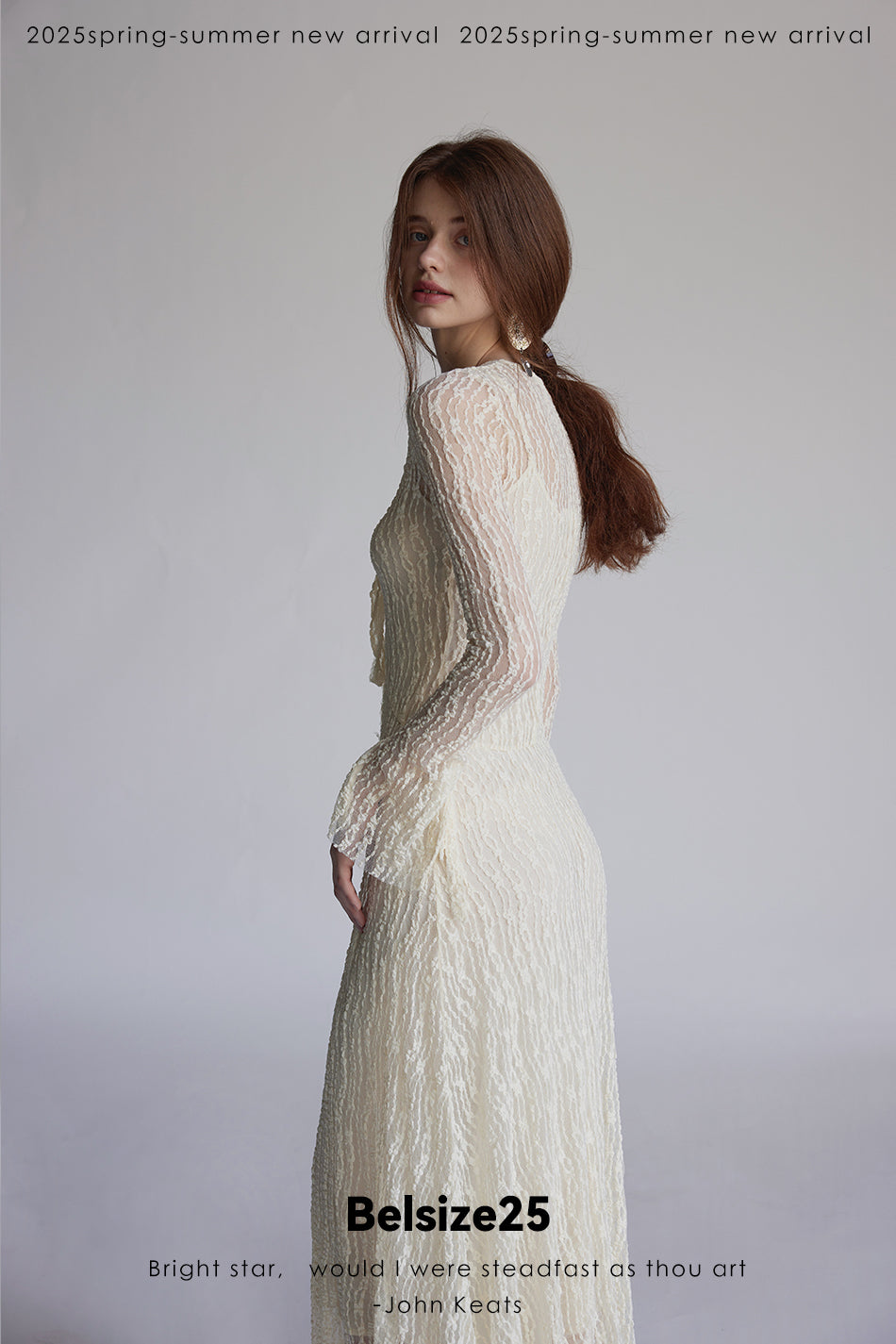 Trumpet dress Flared sleeve knit lace sheer tie dress
