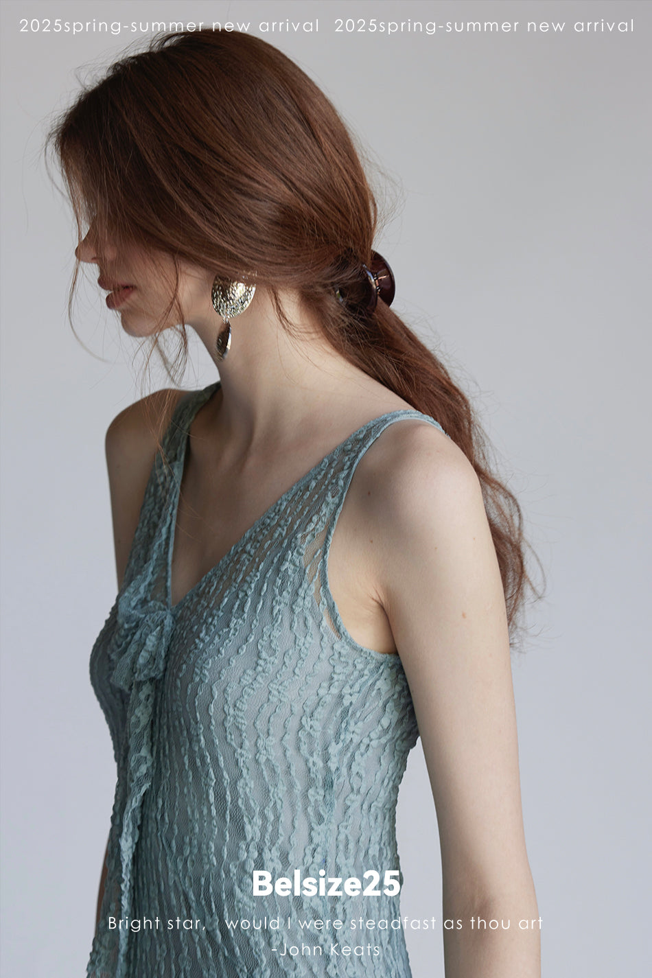 Trumpet dress Flared sleeve knit lace sheer tie dress