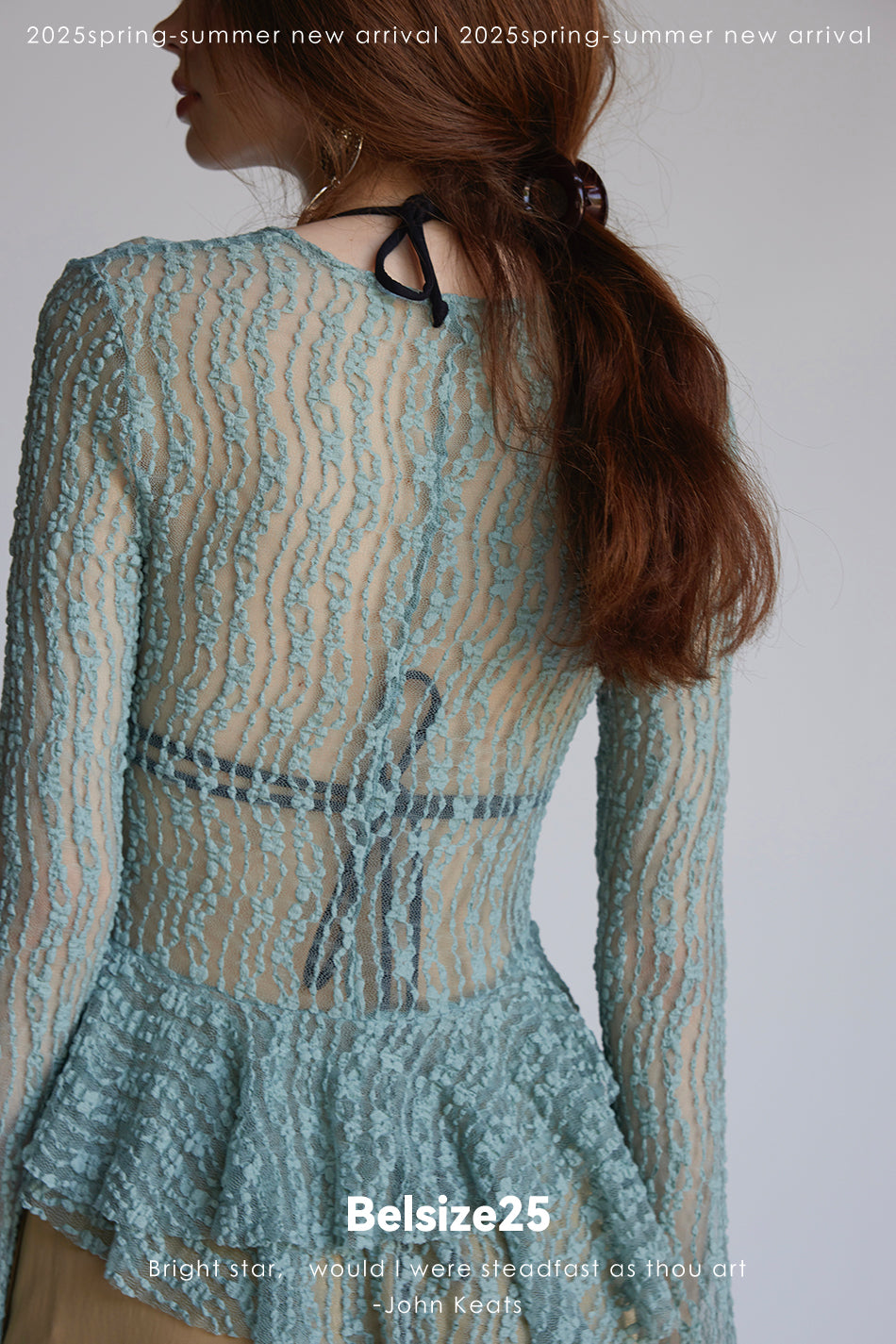 Trumpet dress Flared sleeve knit lace sheer tie dress