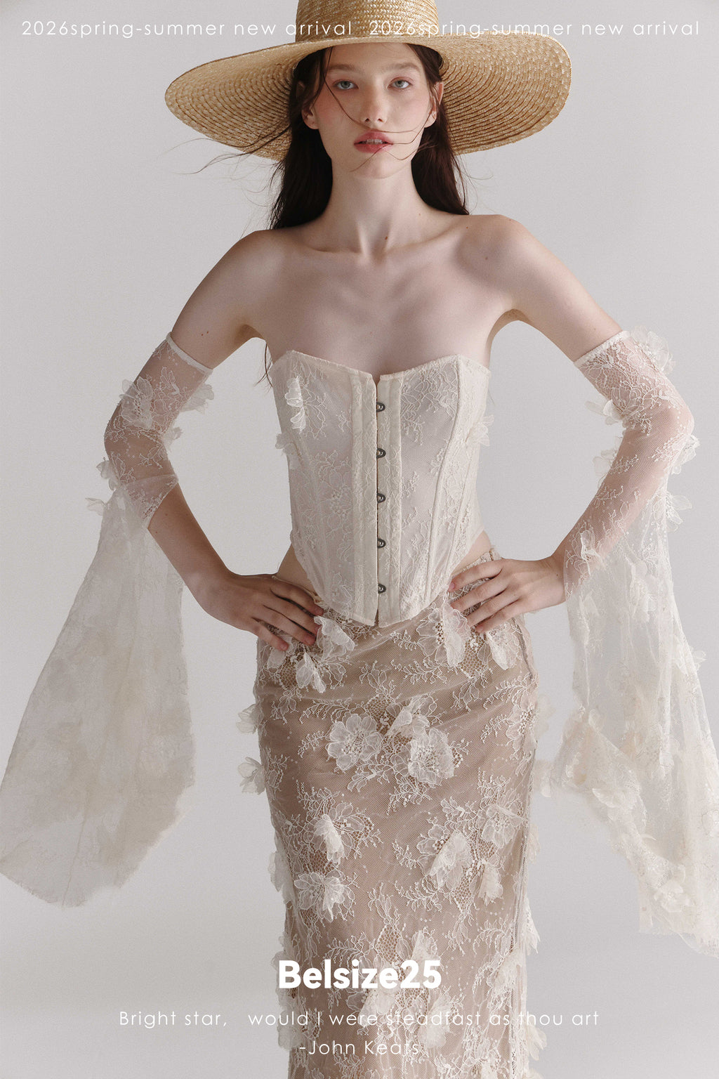 Floral Lace Corset & Sheer Midi Skirt Set with Detachable Sleeves
