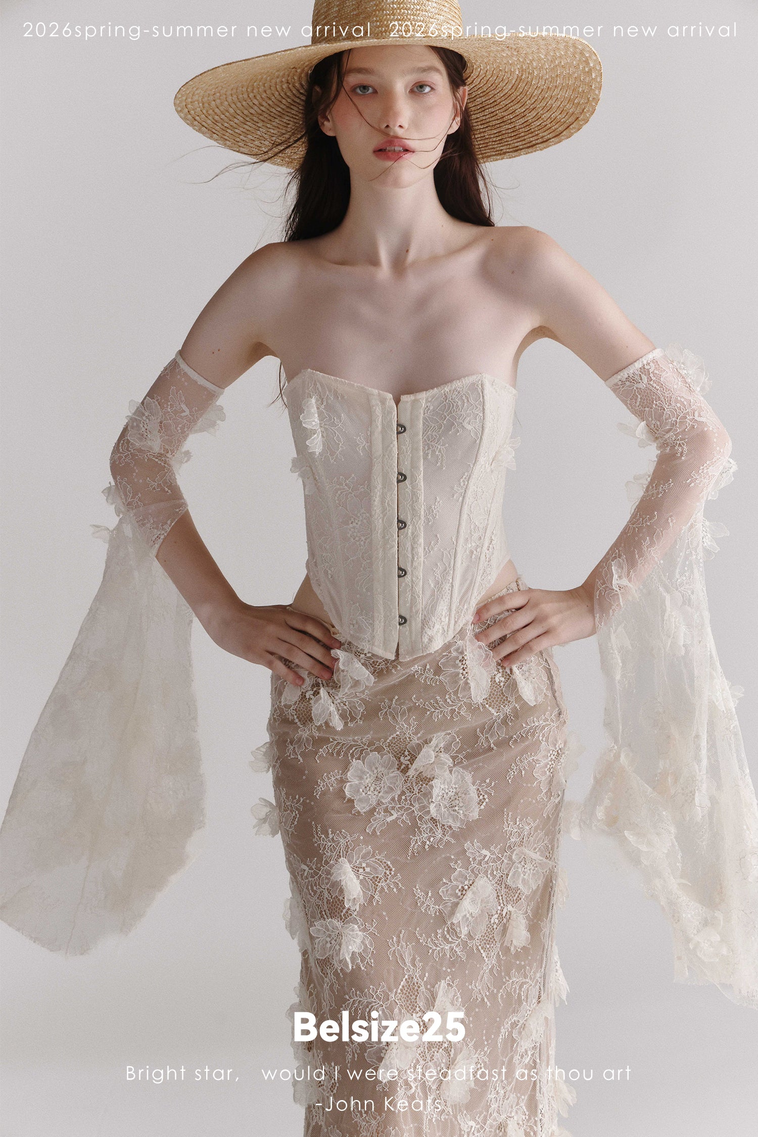 Floral Lace Corset & Sheer Midi Skirt Set with Detachable Sleeves