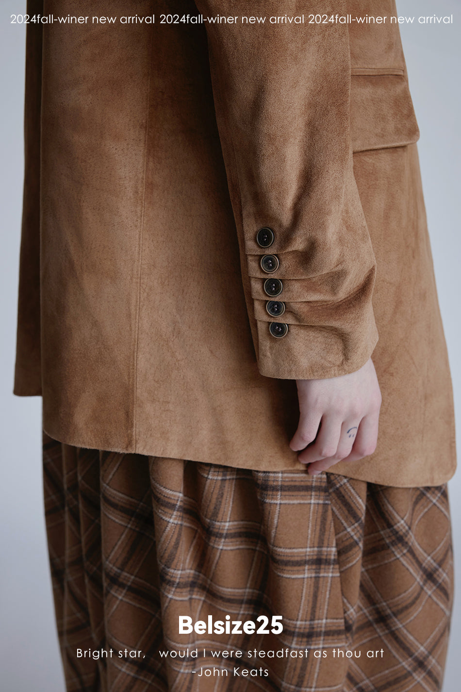 Nuback suit Pigskin suede Maillard lapel H-line mid-length suit jacket