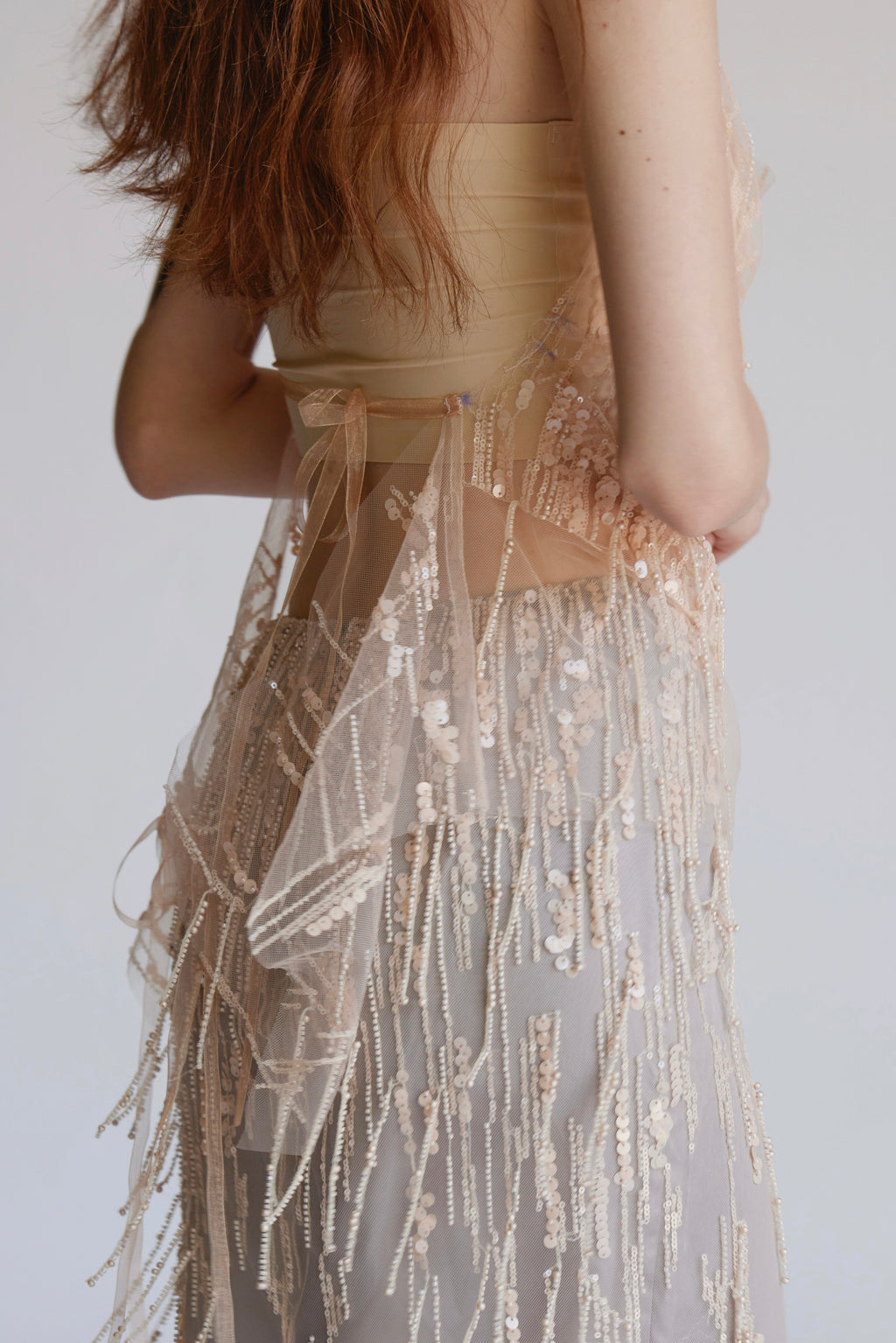 Mayfair Series 2 Sequined beaded tassel mesh cover-up double-layer deconstructed skirt