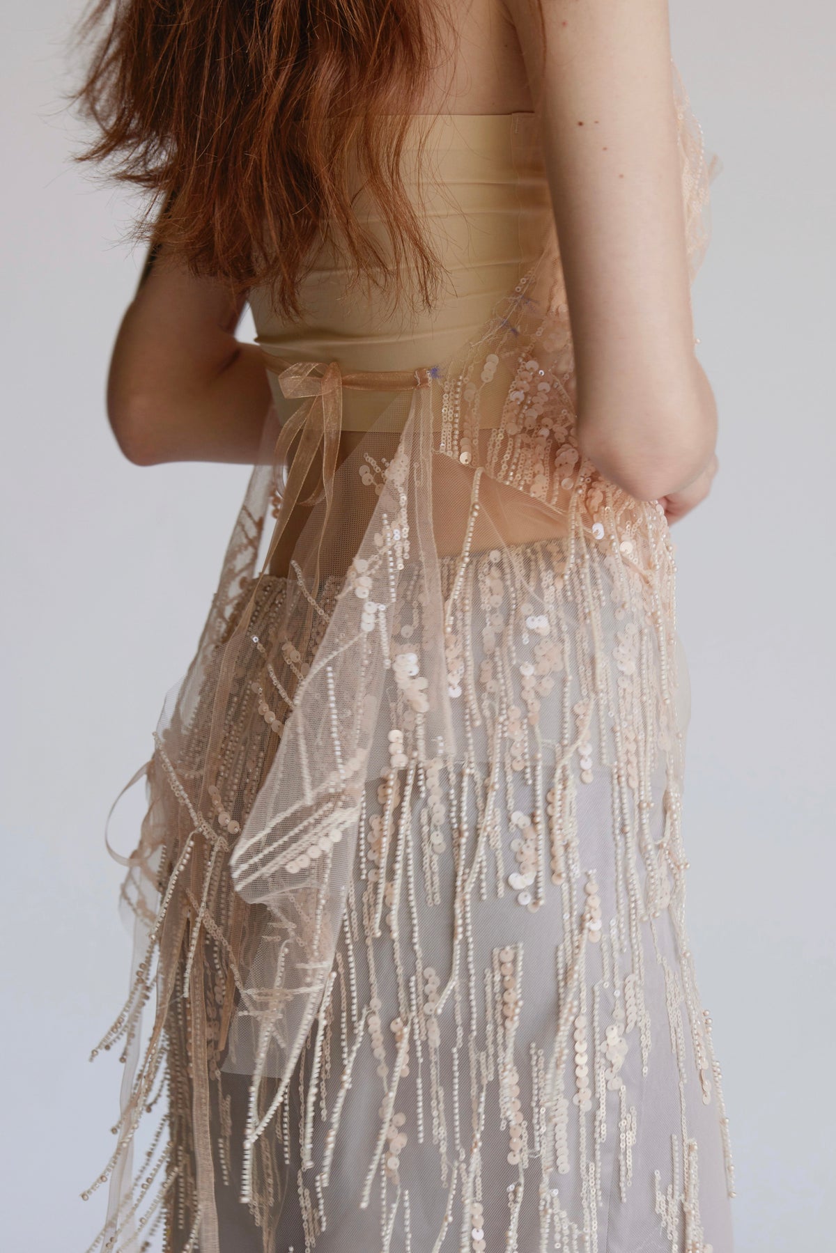 Mayfair Series 2 Sequined beaded tassel mesh cover-up double-layer deconstructed skirt