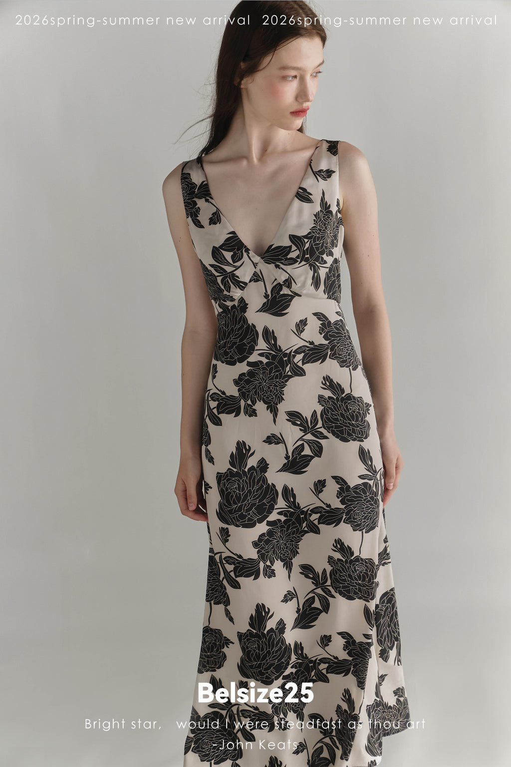 Black & Cream Floral V-Neck Midi Dress