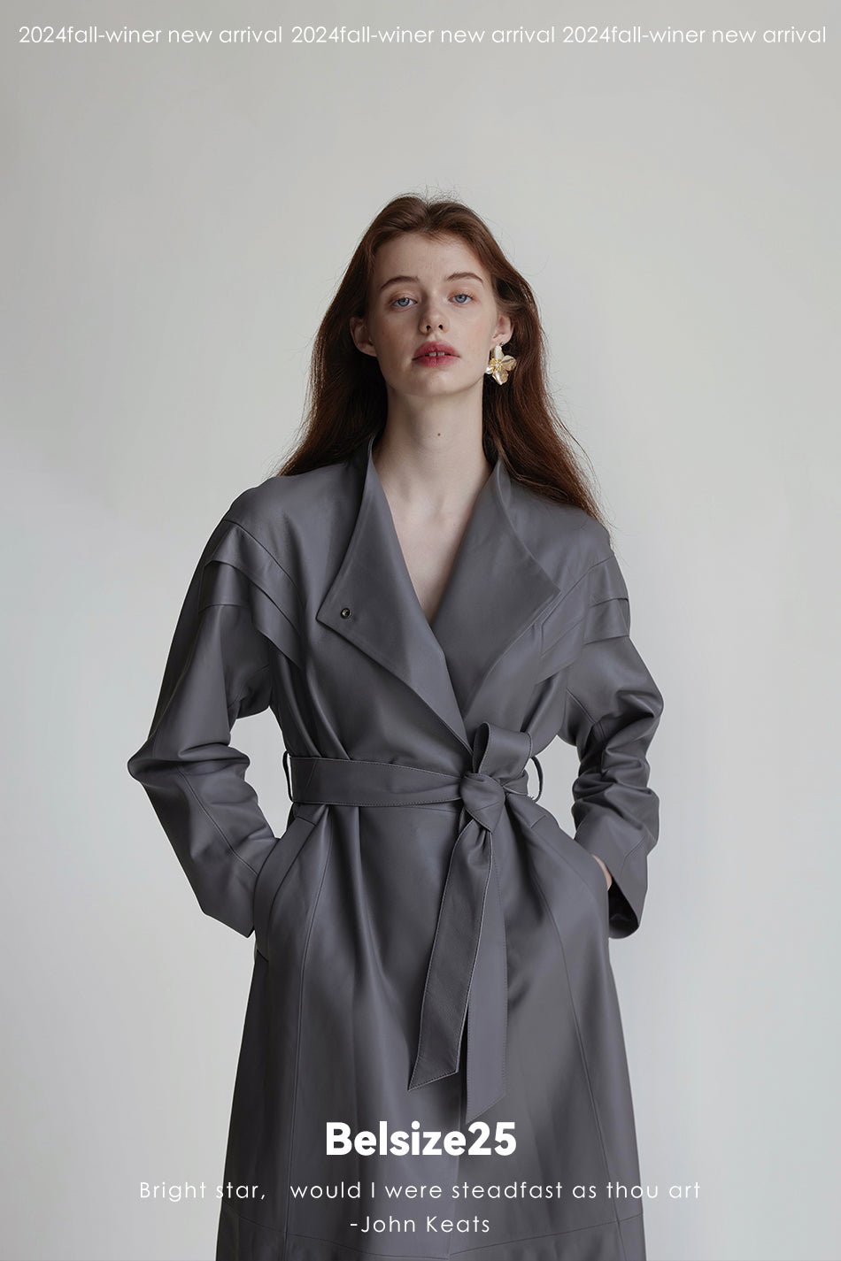 Dove suade Pigeon Grey Sheepskin Stand Collar Single-Button Loose Mid-Length Trench Coat