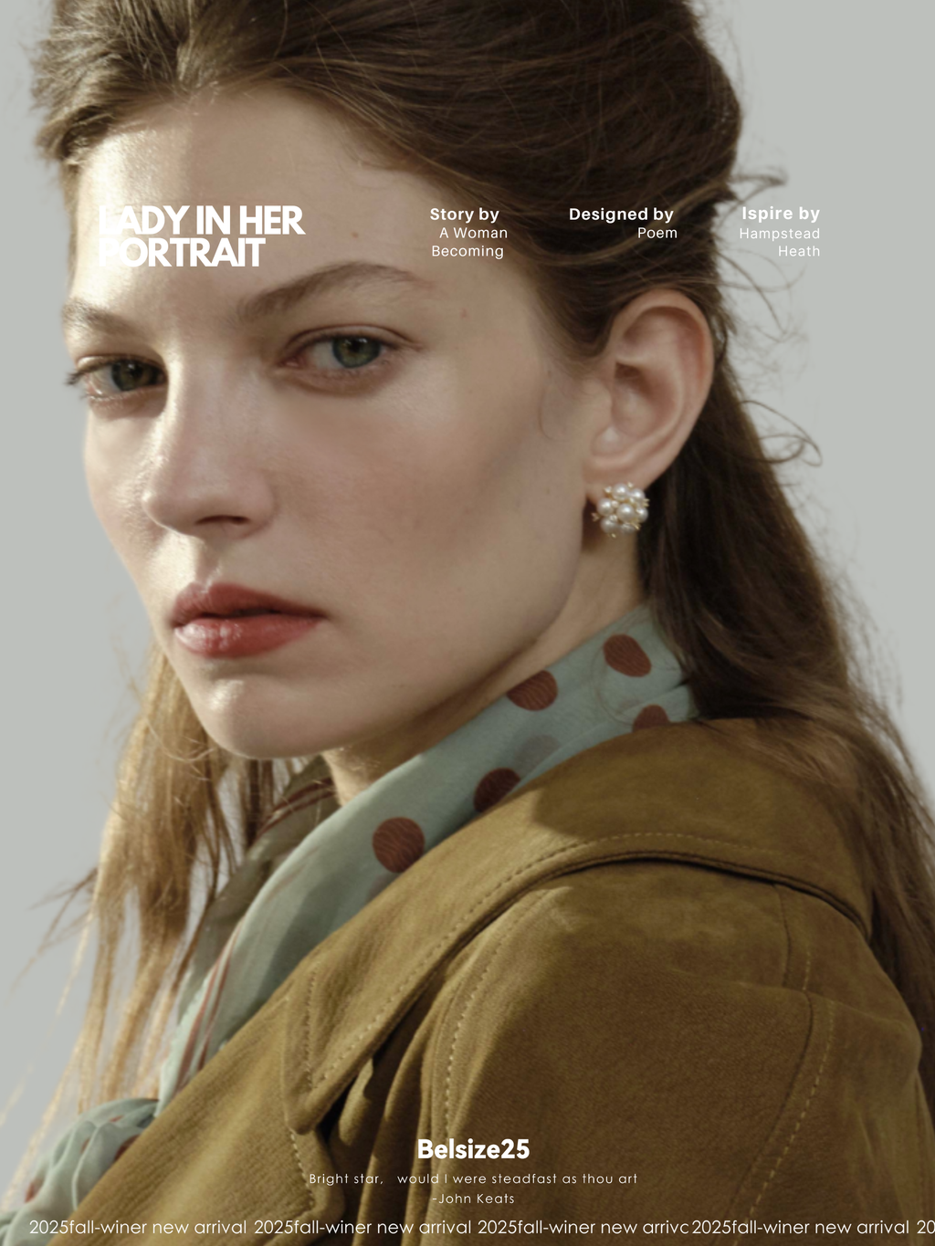 Pure goatskin hunting belted coat, pine cone green with a large lapel, soft and delicate texture.