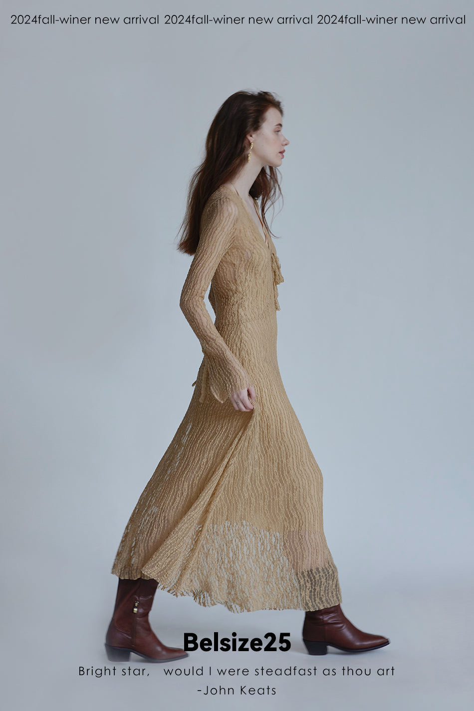 Trumpet dress Flared sleeve knit lace sheer tie dress