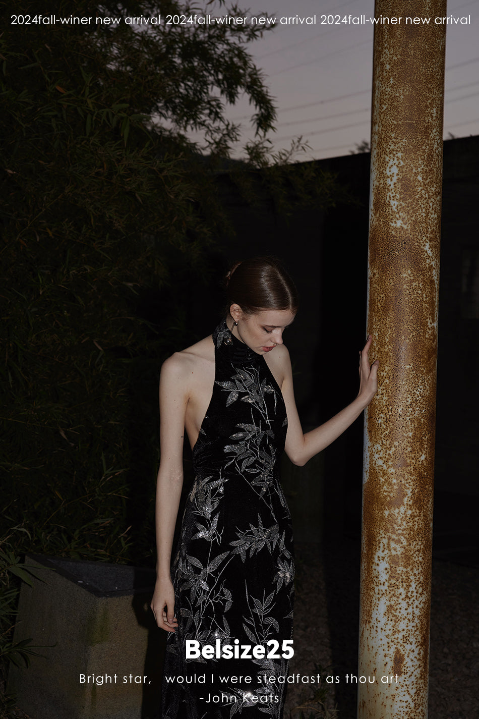 Bamboo dress New Chinese style backless cheongsam dress with bamboo leaf bead embroidery