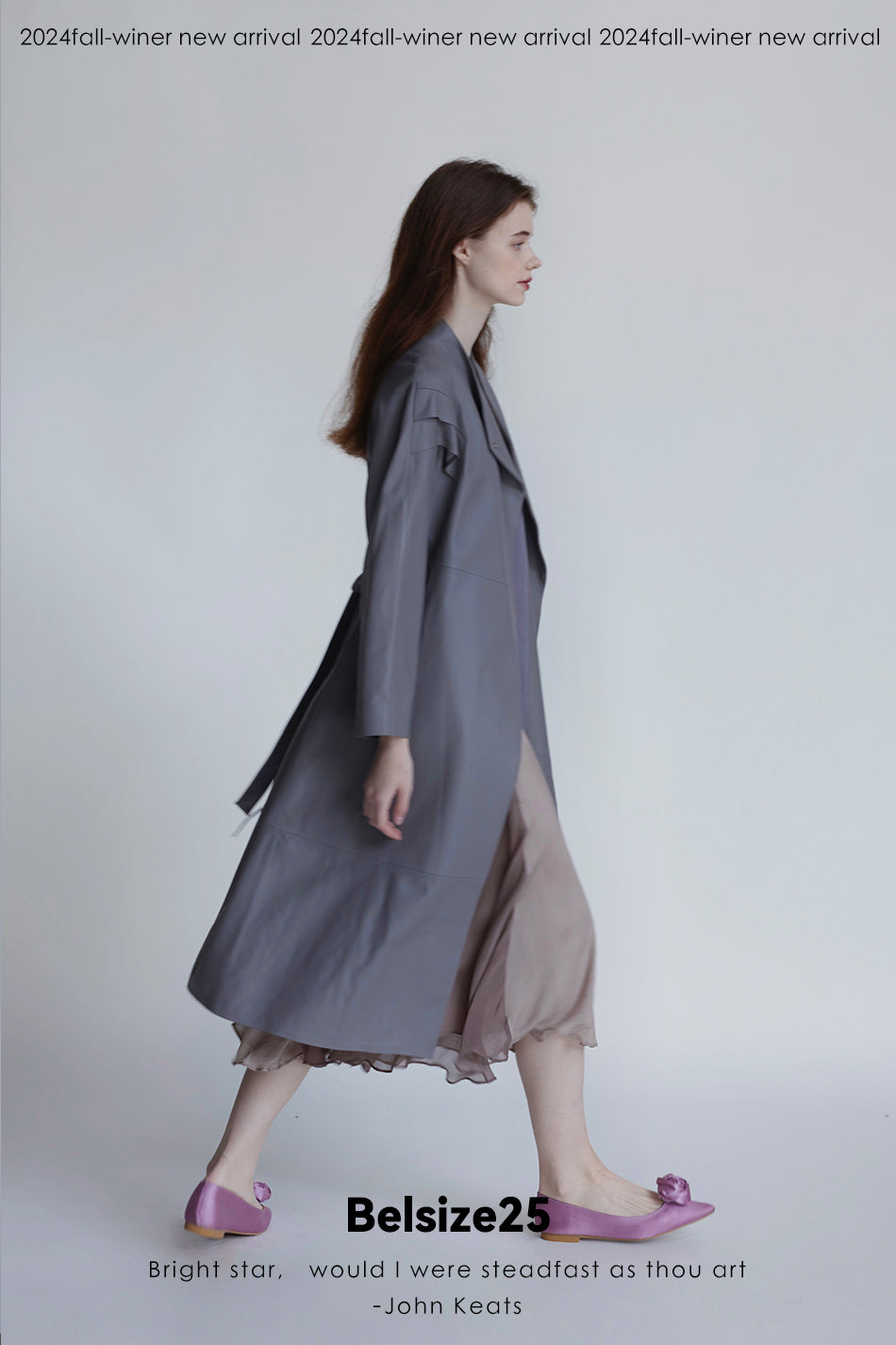 Dove suade Pigeon Grey Sheepskin Stand Collar Single-Button Loose Mid-Length Trench Coat