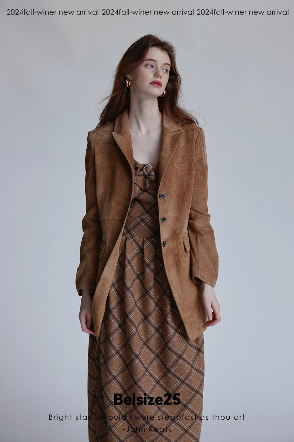 Nuback suit Pigskin suede Maillard lapel H-line mid-length suit jacket