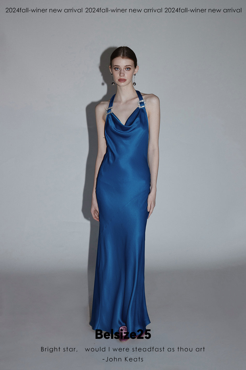 Mayfair series—crystal square Crystal square buckle halter neck dress