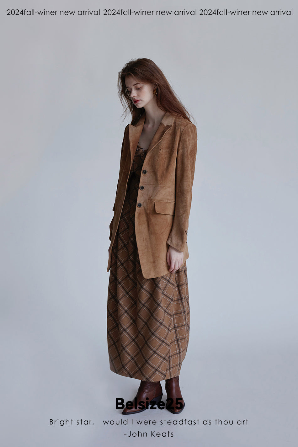 Nuback suit Pigskin suede Maillard lapel H-line mid-length suit jacket