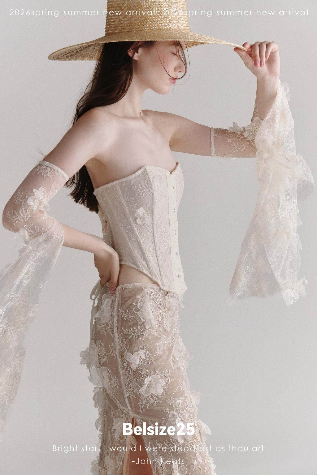 Floral Lace Corset & Sheer Midi Skirt Set with Detachable Sleeves