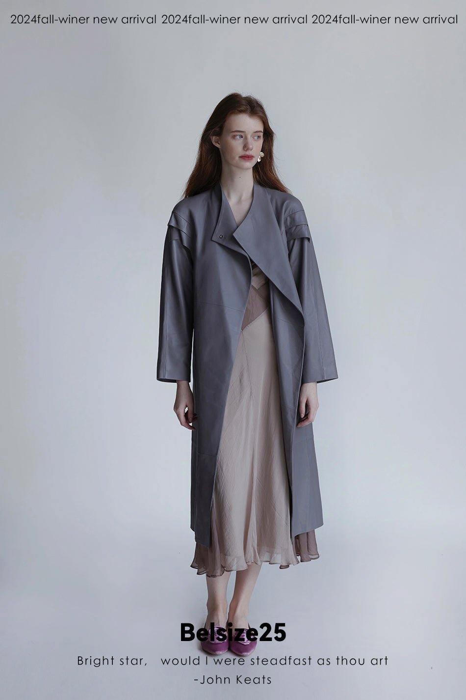 Dove suade Pigeon Grey Sheepskin Stand Collar Single-Button Loose Mid-Length Trench Coat