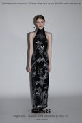 Bamboo dress New Chinese style backless cheongsam dress with bamboo leaf bead embroidery