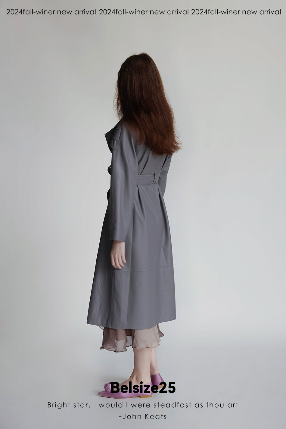 Dove suade Pigeon Grey Sheepskin Stand Collar Single-Button Loose Mid-Length Trench Coat