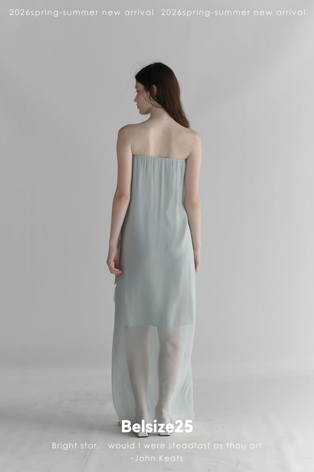 Moonlight Dress – Misty Blue Asymmetric Lace Trim Bandeau Dress with Ribbon Detail