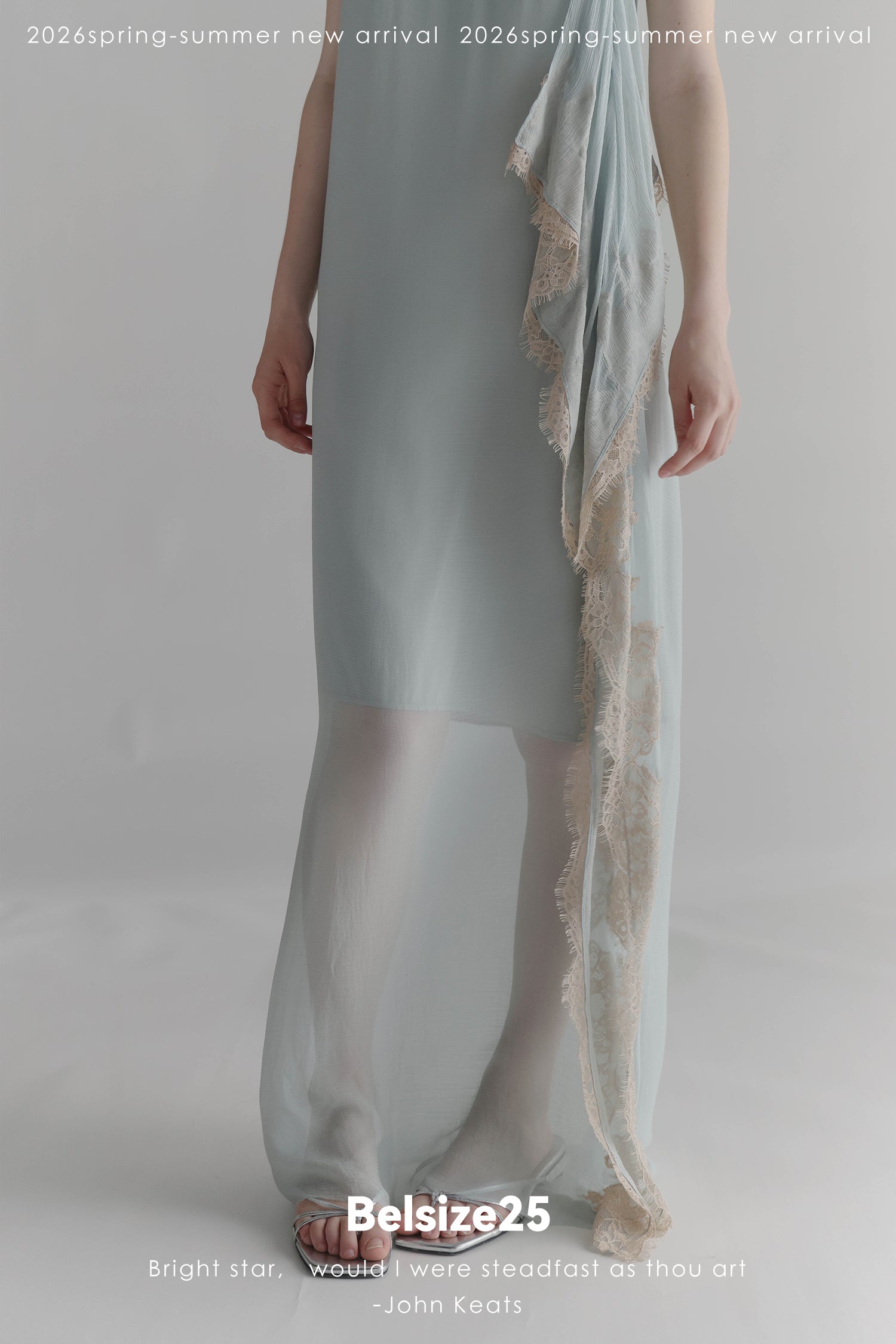 Moonlight Dress – Misty Blue Asymmetric Lace Trim Bandeau Dress with Ribbon Detail