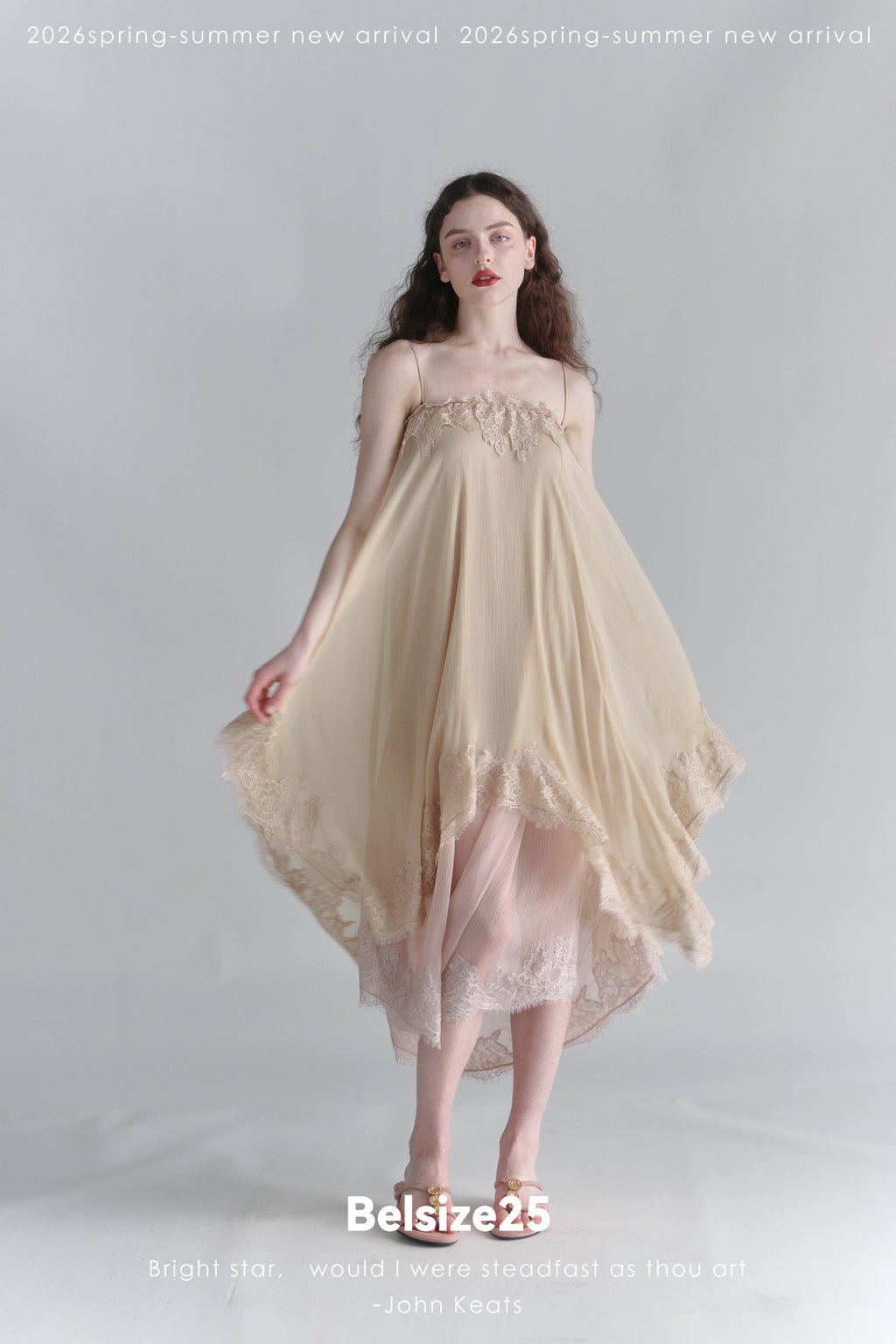 Moonlight Dress – Two-Tone Layered Lace Slip Dress with Asymmetric Lace Trim