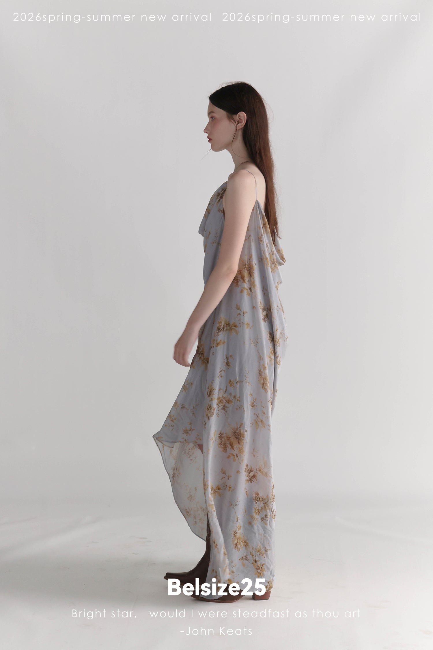 Exclusive Botanical Print Draped Cowl-Neck Halterneck Viscose Maxi Dress