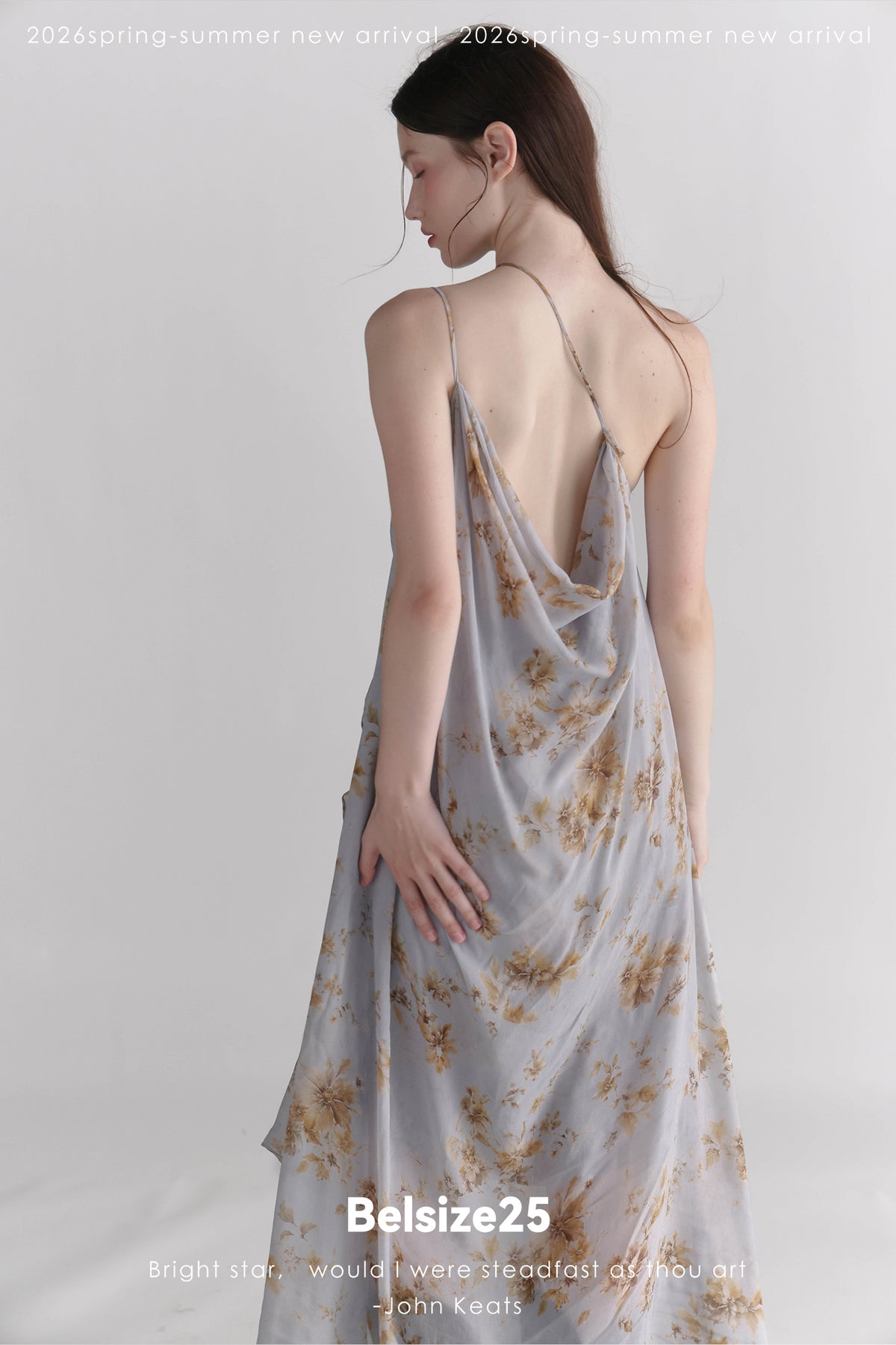 Exclusive Botanical Print Draped Cowl-Neck Halterneck Viscose Maxi Dress