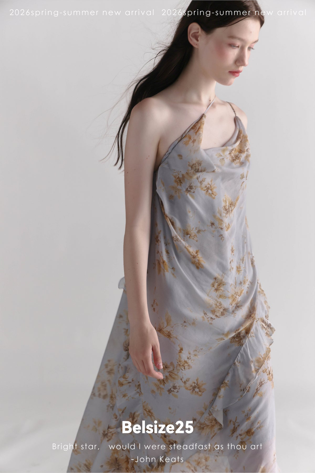 Exclusive Botanical Print Draped Cowl-Neck Halterneck Viscose Maxi Dress