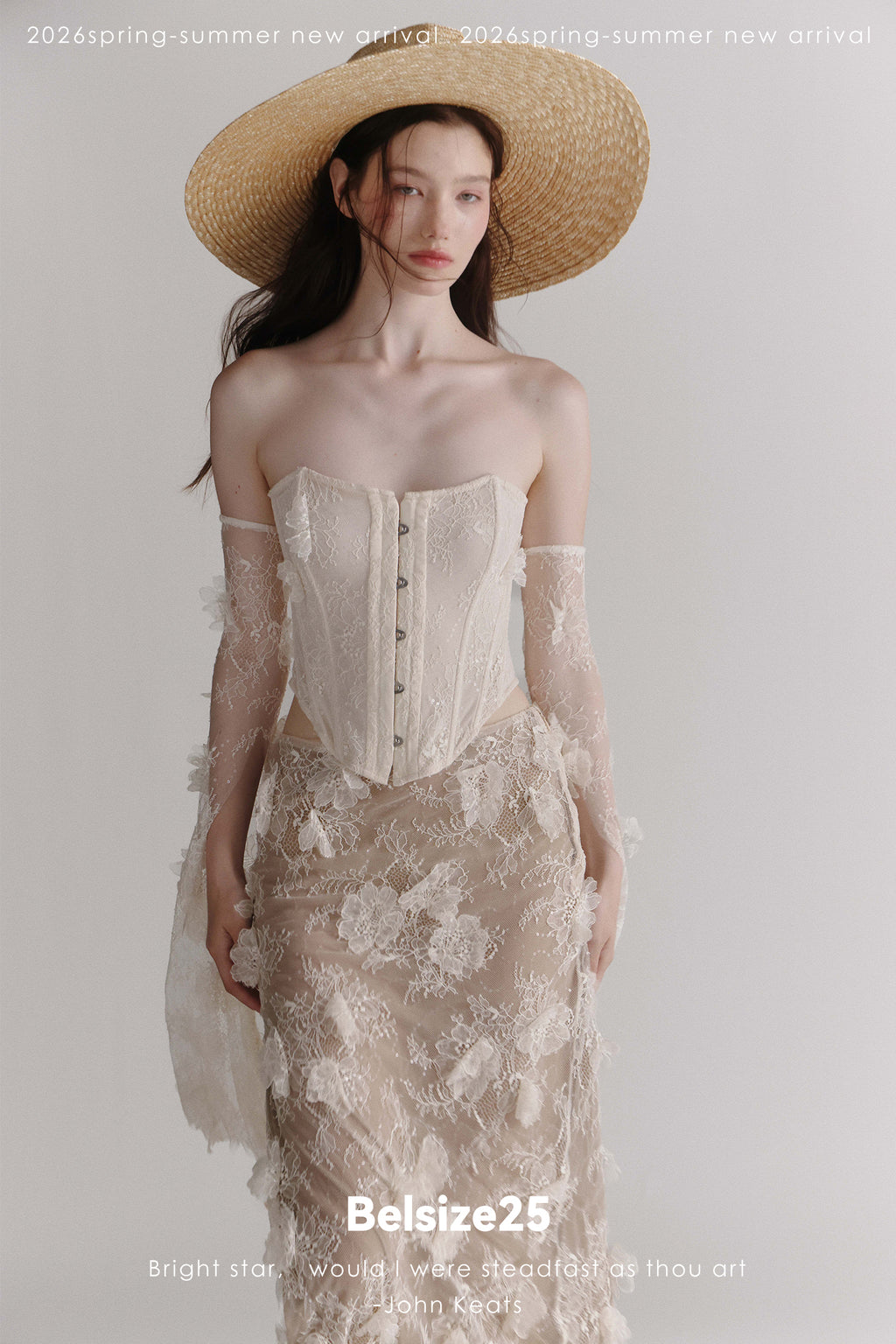 Floral Lace Corset & Sheer Midi Skirt Set with Detachable Sleeves