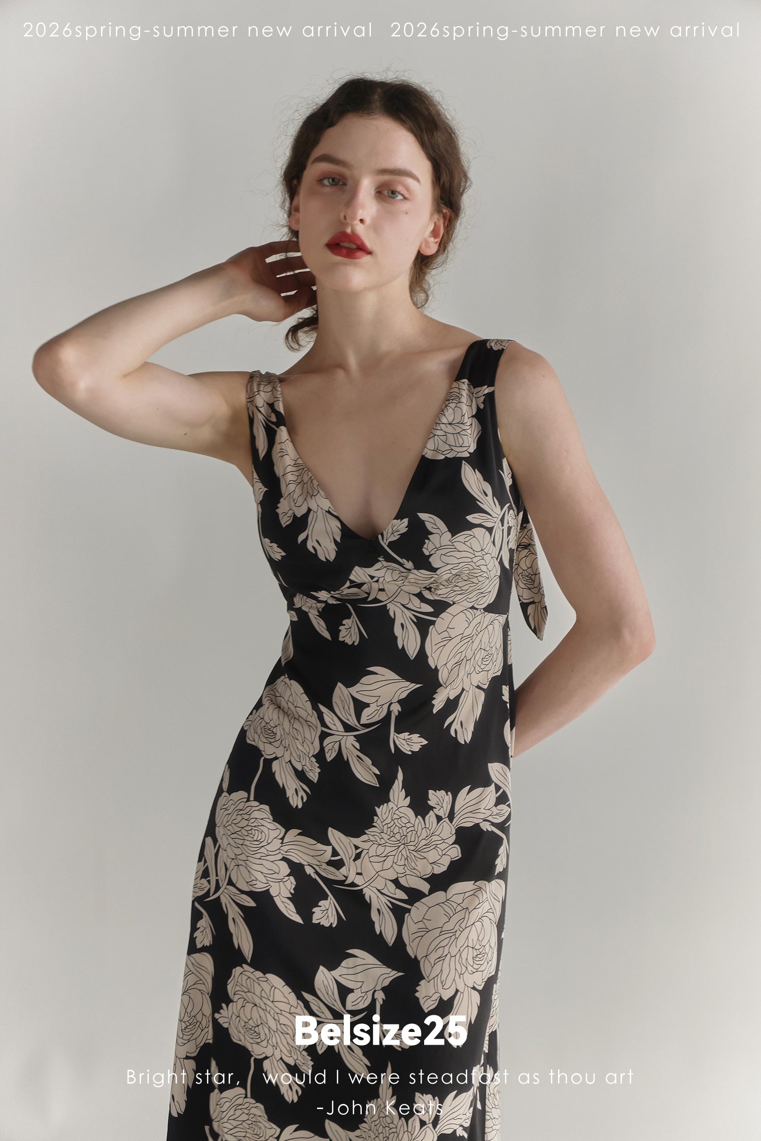 Black & Cream Floral V-Neck Midi Dress