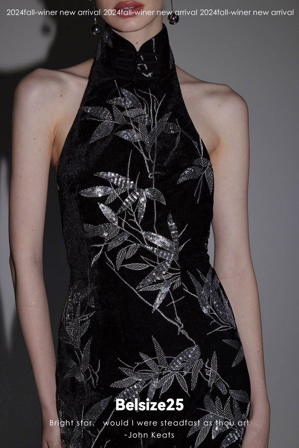 Bamboo dress New Chinese style backless cheongsam dress with bamboo leaf bead embroidery