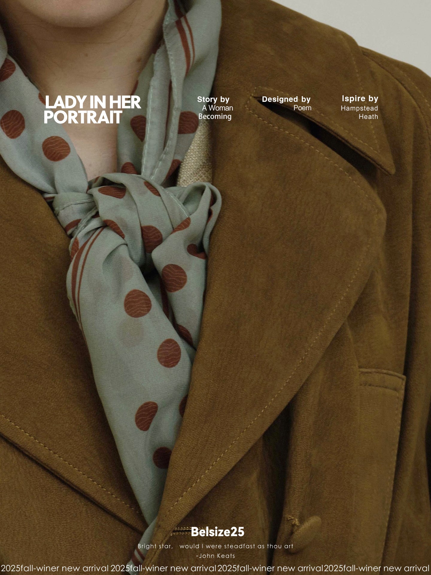 Pure goatskin hunting belted coat, pine cone green with a large lapel, soft and delicate texture.