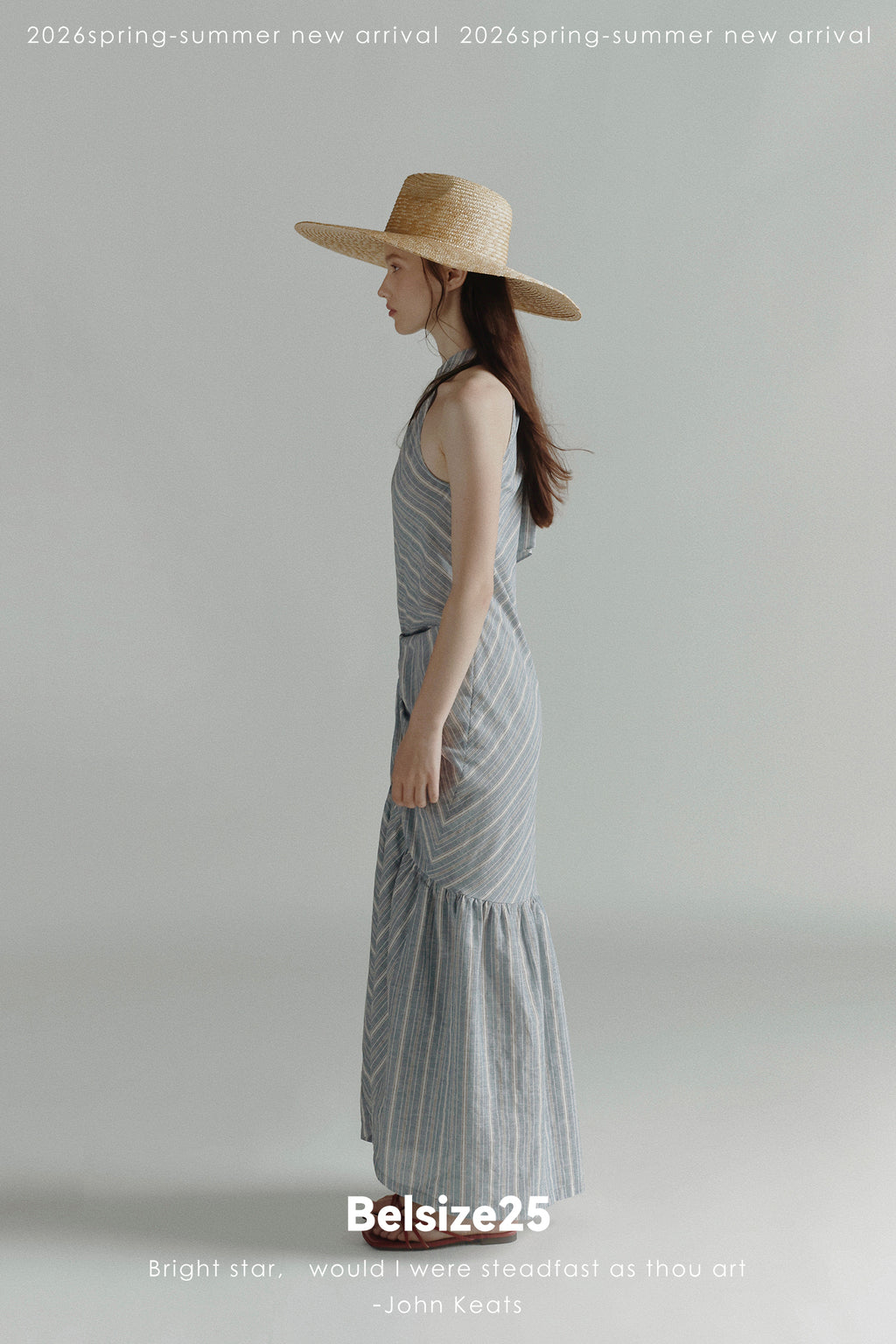 Blue Stripe Halter Neck Ruched Maxi Dress