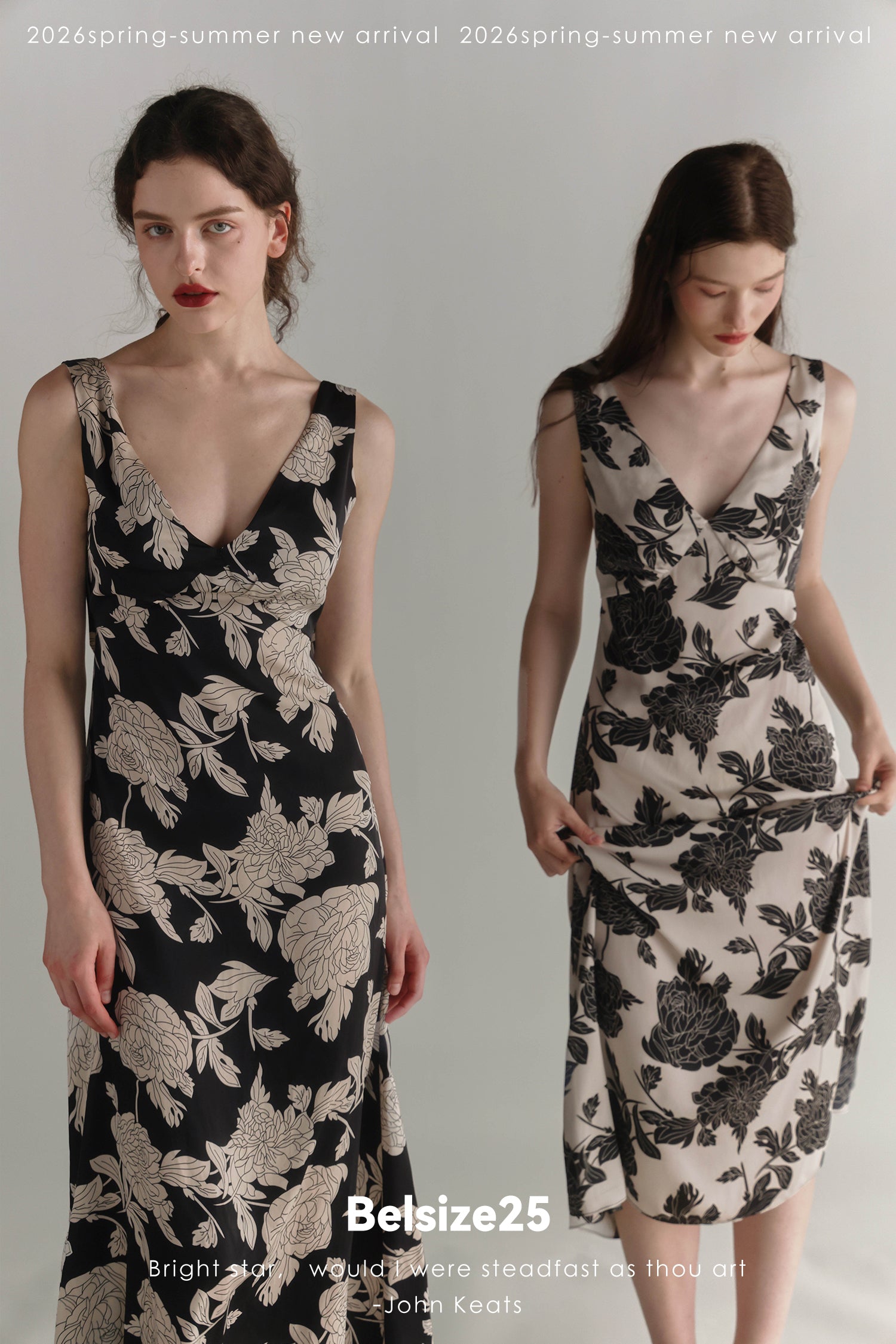 Black & Cream Floral V-Neck Midi Dress