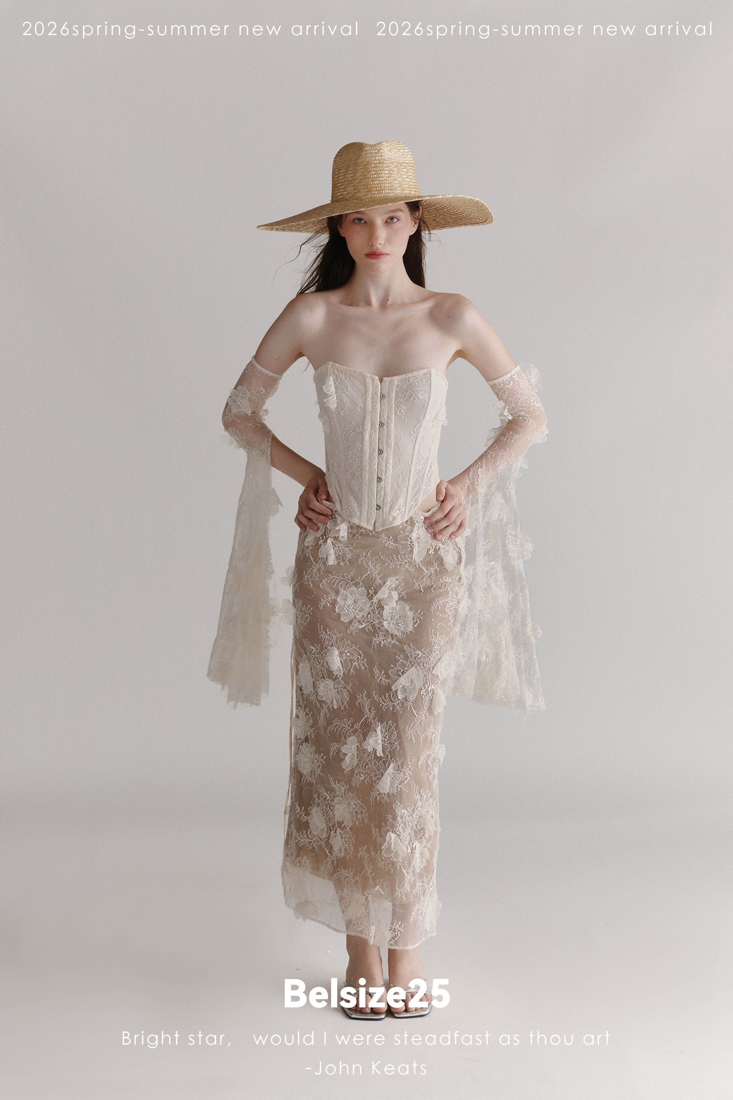 Floral Lace Corset & Sheer Midi Skirt Set with Detachable Sleeves