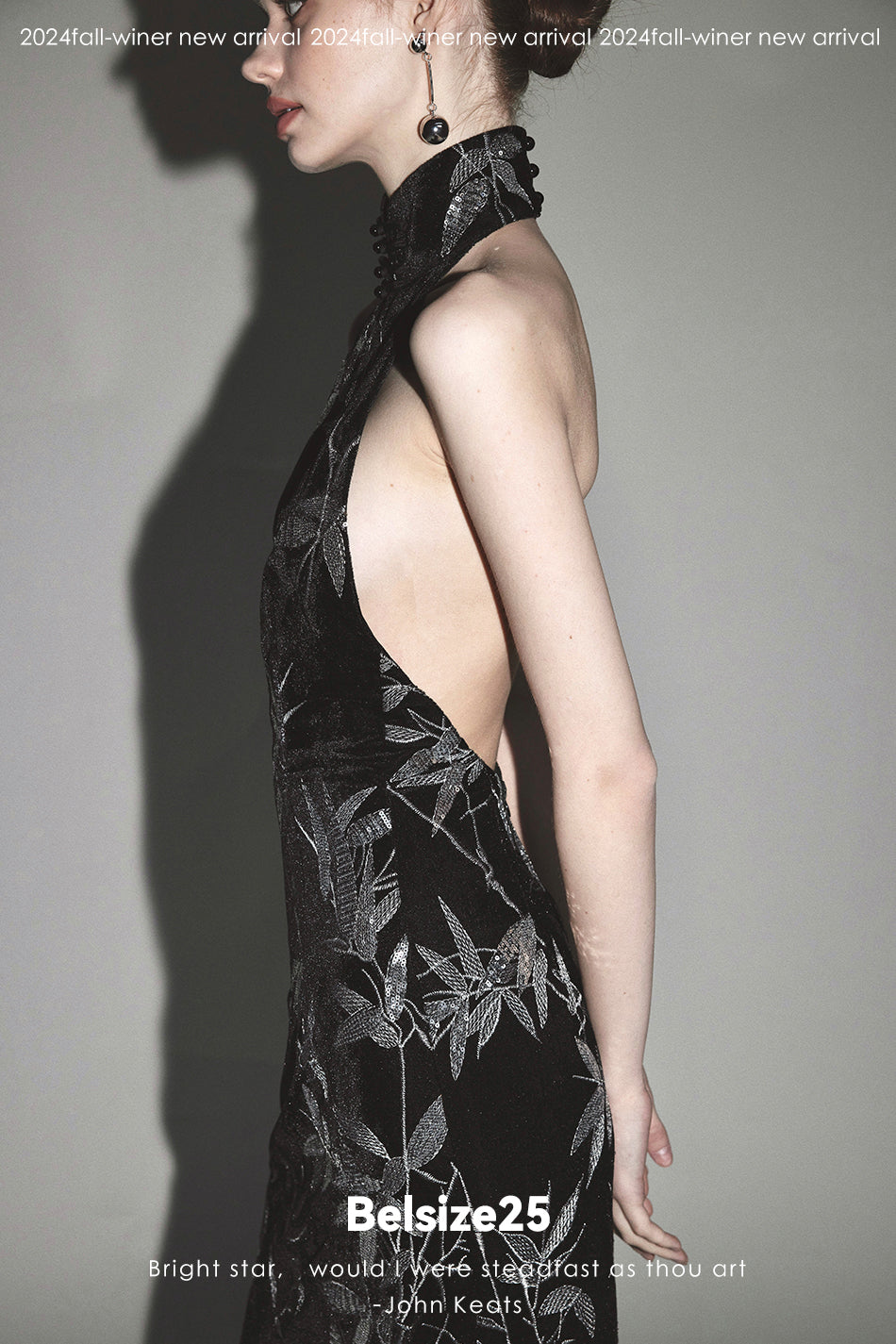Bamboo dress New Chinese style backless cheongsam dress with bamboo leaf bead embroidery