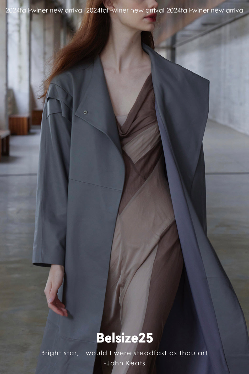 Dove suade Pigeon Grey Sheepskin Stand Collar Single-Button Loose Mid-Length Trench Coat