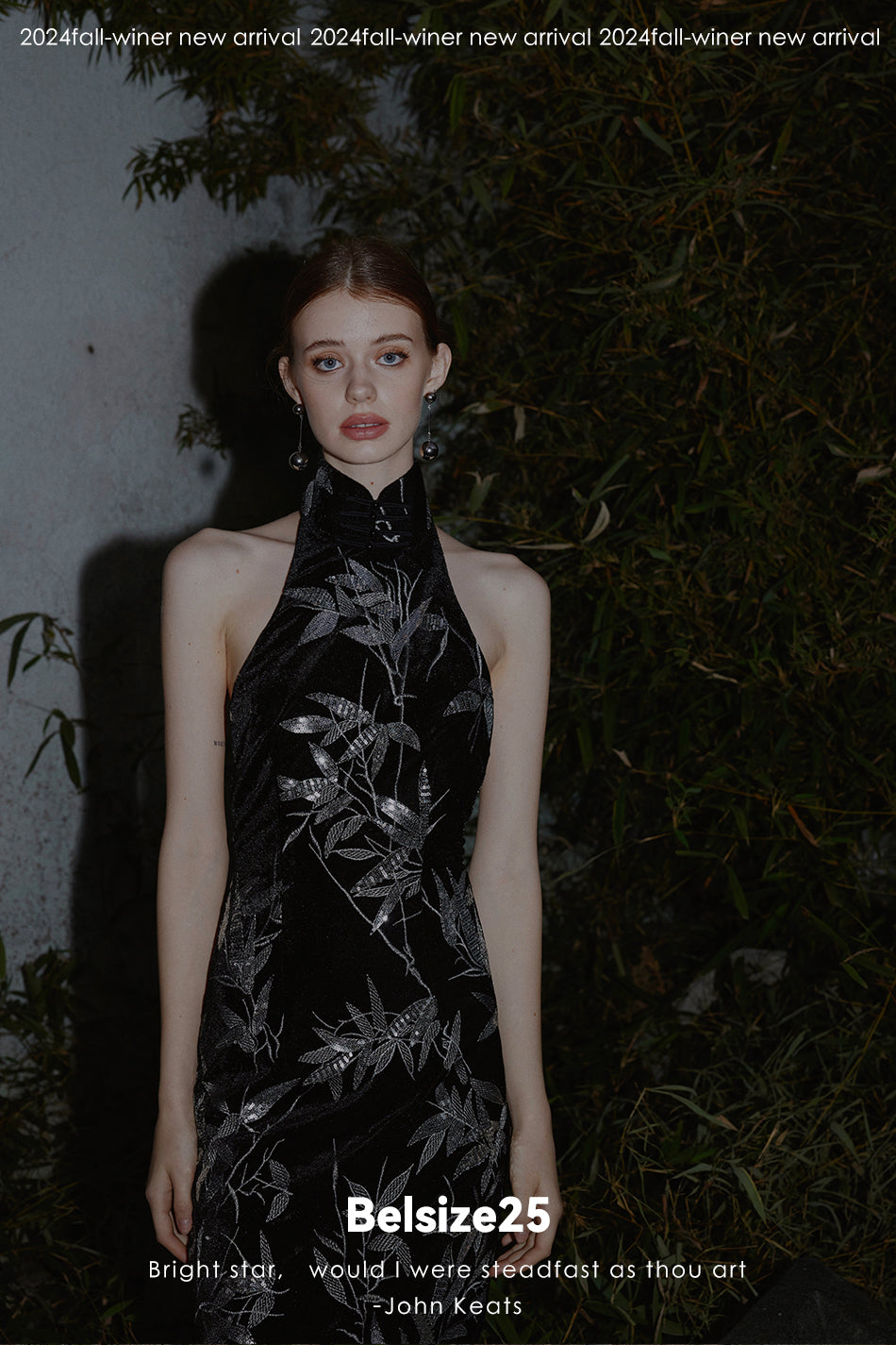 Bamboo dress New Chinese style backless cheongsam dress with bamboo leaf bead embroidery