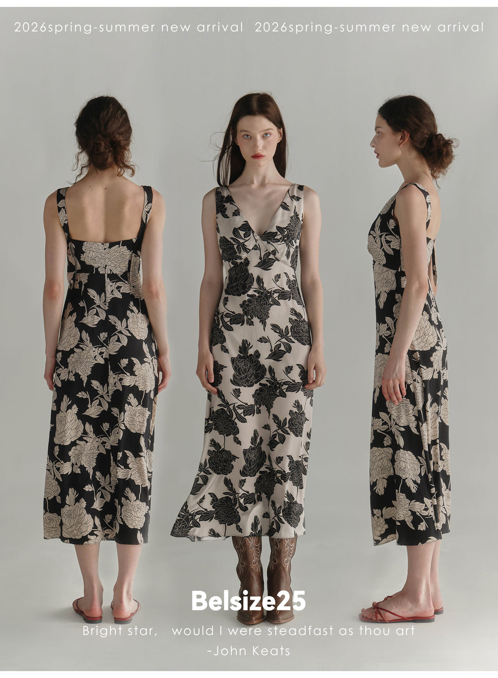 Black & Cream Floral V-Neck Midi Dress