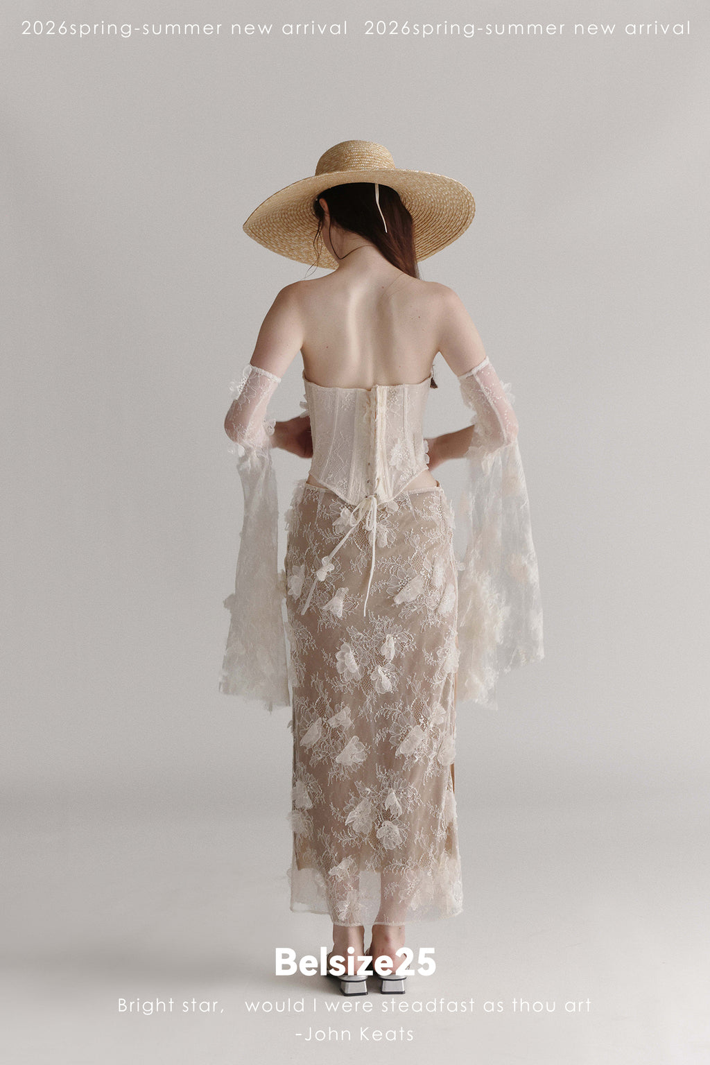 Floral Lace Corset & Sheer Midi Skirt Set with Detachable Sleeves