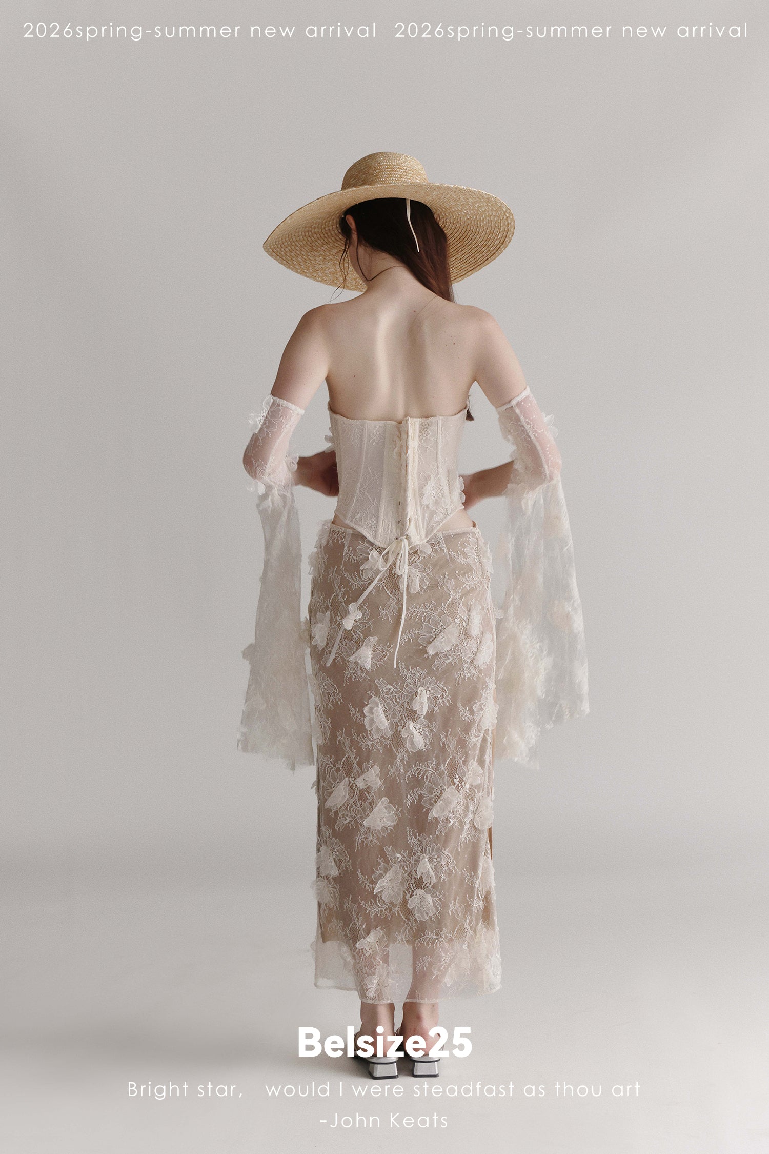 Floral Lace Corset & Sheer Midi Skirt Set with Detachable Sleeves