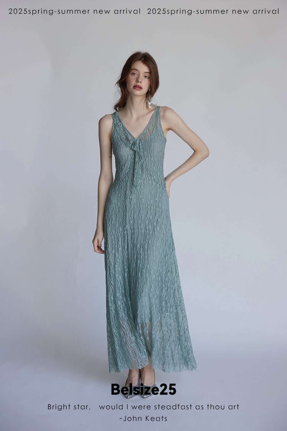 Trumpet dress Flared sleeve knit lace sheer tie dress