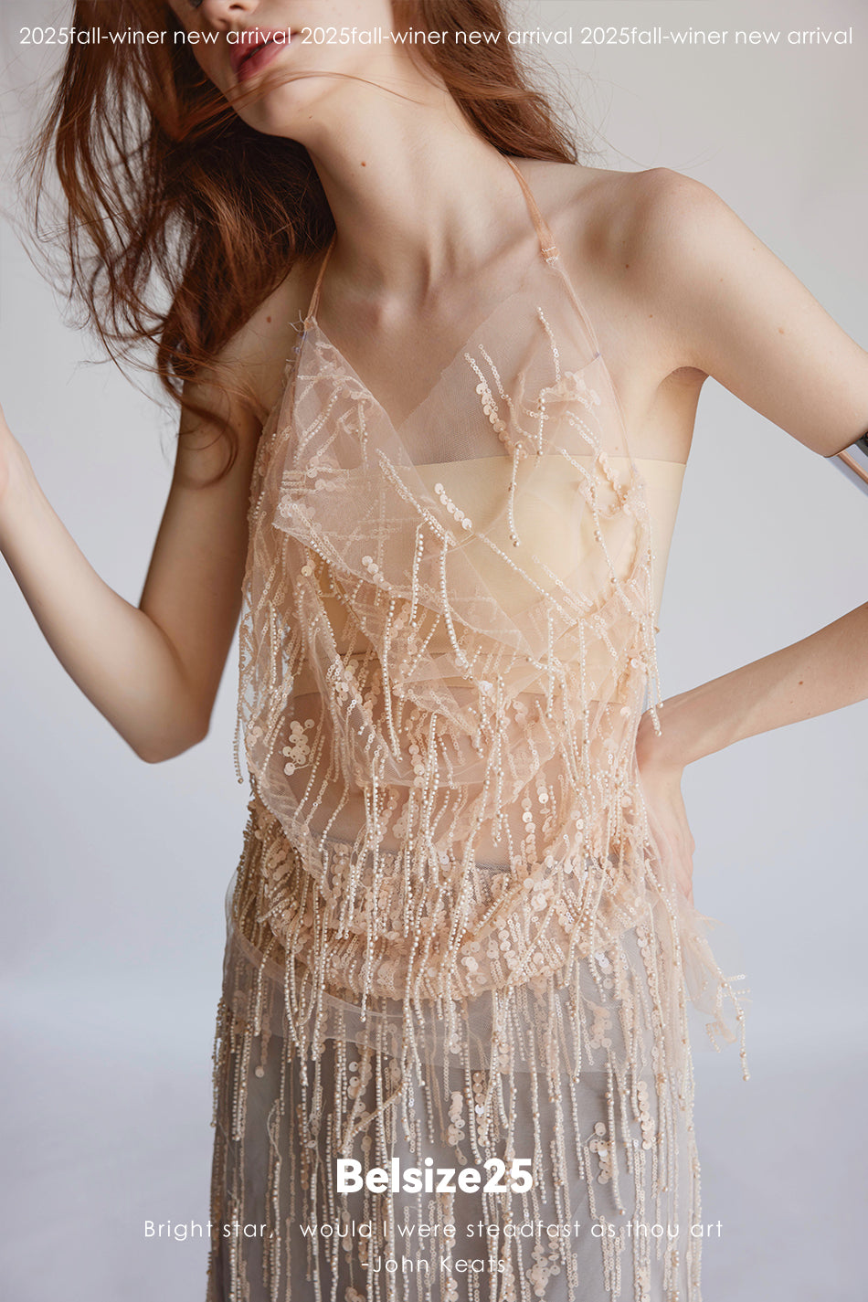Mayfair Series 2 Sequined beaded tassel mesh cover-up double-layer deconstructed skirt