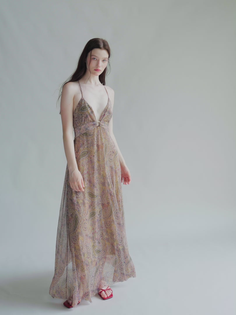 Print Adjustable-Strap Backless Maxi Holiday Dress in Viscose