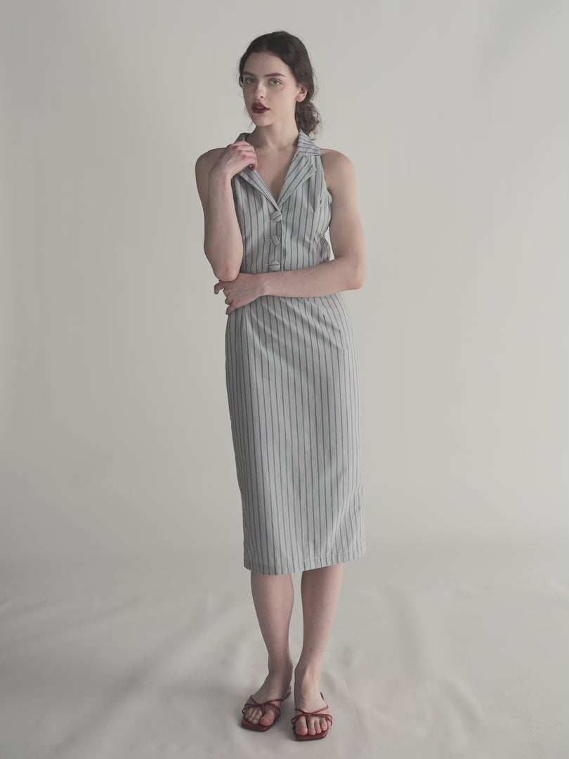 Blue Horizon Striped Tailored Midi Dress