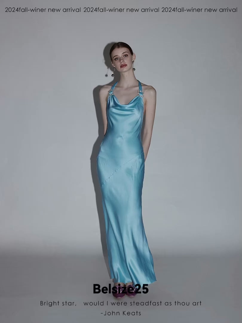 Mayfair series—crystal square Crystal square buckle halter neck dress