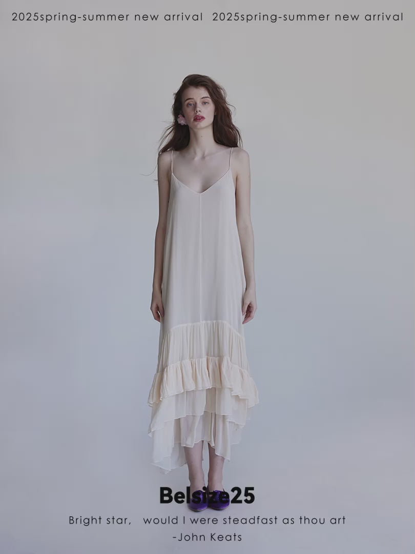 Layers dress Pure mulberry silk halter dress with an intricate hem